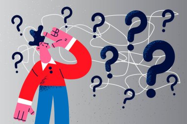 Confused businessman frustrated with problem solution 