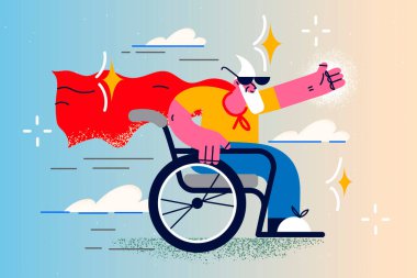 Overjoyed senior man with disability feel happy 