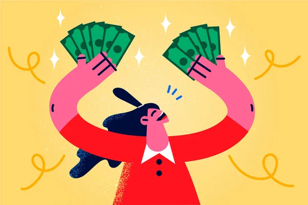 Happy woman hold money in hands — Stockvector