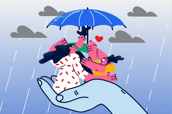 Family with kid under umbrella feel protected —  Vetores de Stock