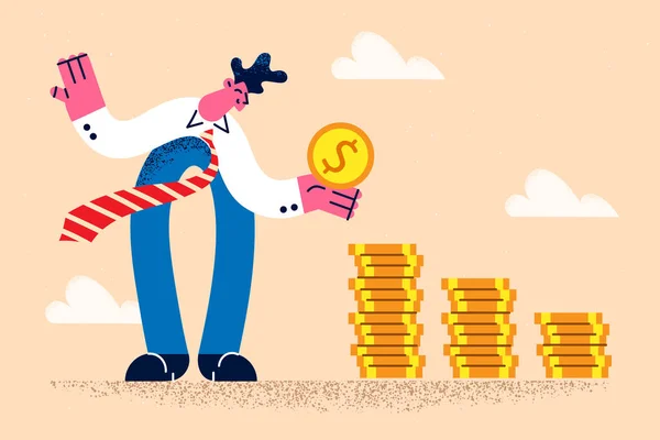 Happy businessman stack coins get money dividend — Stock Vector