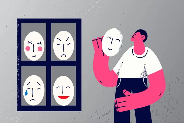 El hombre toma la máscara del estante cambiar las emociones — Archivo Imágenes Vectoriales
