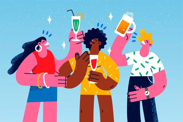Happy diverse people drink beverage having party —  Vetores de Stock