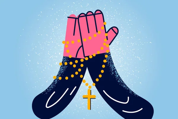 Человек руки с крестом на цепи молитвы — стоковый вектор