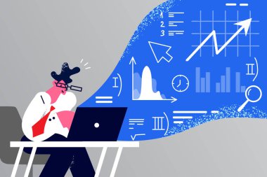 Başarılı iş adamı çevrimiçi bilgisayar ticareti üzerinde çalışıyor 