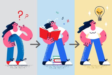 Genç kadın çözüm buluyor, kendini eğitmek için kitap okuyor. 