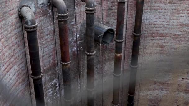 Sewage Steel Pipes City Huge Gutter Evening — Stock Video