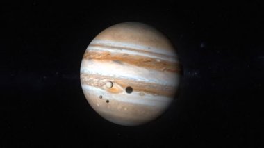 Realistic 4k 3d animation of Jupitar. The Jupiter planet and Callisto, Europa, Ganymede, in the space. 3d animation.