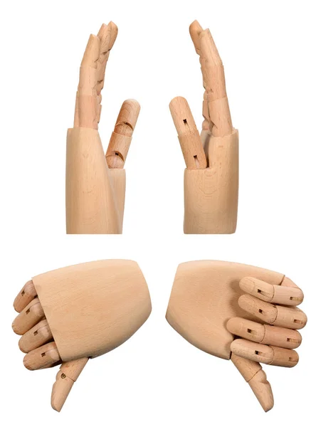 Uma Mão Humana Feita Madeira Sobre Fundo Branco Dedos Podem — Fotografia de Stock