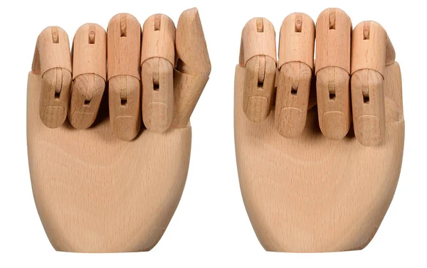Uma Mão Humana Feita Madeira Sobre Fundo Branco Dedos Podem — Fotografia de Stock