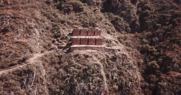 Luchtfoto Van Oude Ruïnes Urubamba Cusco Inca Ruïnes Het Midden — Stockvideo