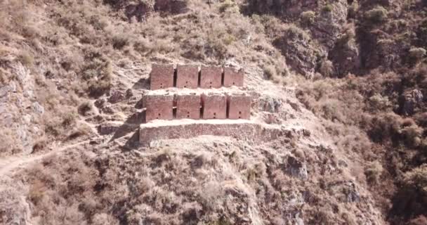 Nagranie Lotnicze Starych Ruin Urubamba Cusco Ruiny Inków Środku Andów — Wideo stockowe