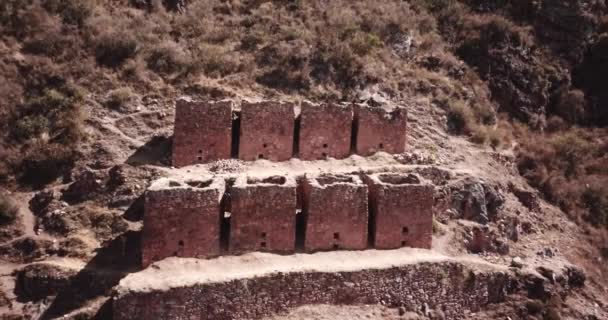 Nagranie Lotnicze Starych Ruin Urubamba Cusco Ruiny Inków Środku Andów — Wideo stockowe