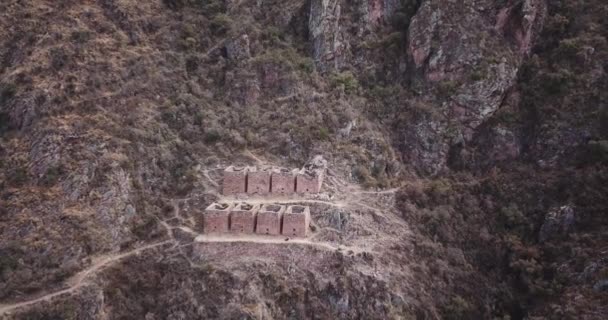 Nagranie Lotnicze Starych Ruin Urubamba Cusco Ruiny Inków Środku Andów — Wideo stockowe