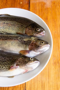 Pişirmek için taze alabalık hazırlıyorum. Peru And Dağlarından çiğ taze balık.