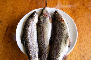 Pişirmek için taze alabalık hazırlıyorum. Peru And Dağlarından çiğ taze balık.