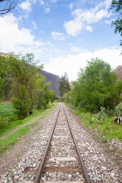 Railway Tracks Rural Countryside Peruvian Andes Rural Scene Sacred Valley — Stock Photo, Image