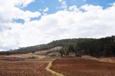 Peru And Dağları kırsalında. Tarım için sürülmüş tarla.