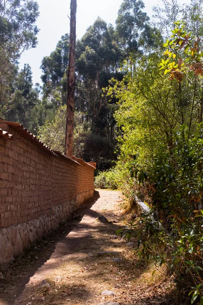 Peru And Dağları kırsal kesiminde bir patika. Andean kırsalında bir patika. Cusco 'da küçük bir kasaba.