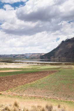Cusco Peru 'daki Huaypo Gölü. Peru And Dağları 'ndaki doğal manzara. Kır manzarası.