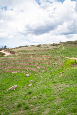 Cusco Peru 'da Moray arkeolojik alanı. İnkalar tarafından yapılan tarım laboratuvarı..