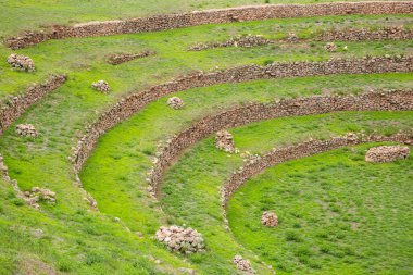 Cusco Peru 'da Moray arkeolojik alanı. İnkalar tarafından yapılan tarım laboratuvarı..