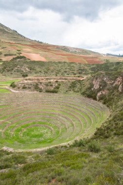 Cusco Peru 'da Moray arkeolojik alanı. İnkalar tarafından yapılan tarım laboratuvarı..