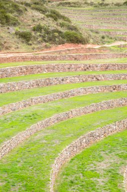 Cusco Peru 'da Moray arkeolojik alanı. İnkalar tarafından yapılan tarım laboratuvarı..