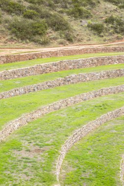 Cusco Peru 'da Moray arkeolojik alanı. İnkalar tarafından yapılan tarım laboratuvarı..