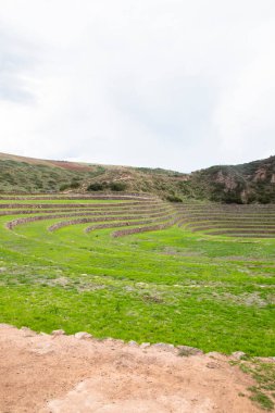 Cusco Peru 'da Moray arkeolojik alanı. İnkalar tarafından yapılan tarım laboratuvarı..