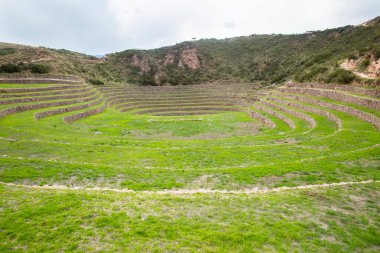 Cusco Peru 'da Moray arkeolojik alanı. İnkalar tarafından yapılan tarım laboratuvarı..