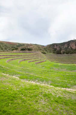 Cusco Peru 'da Moray arkeolojik alanı. İnkalar tarafından yapılan tarım laboratuvarı..