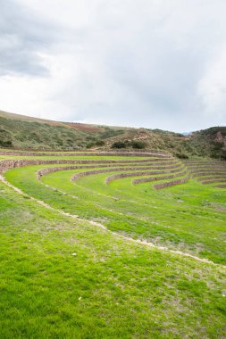 Cusco Peru 'da Moray arkeolojik alanı. İnkalar tarafından yapılan tarım laboratuvarı..