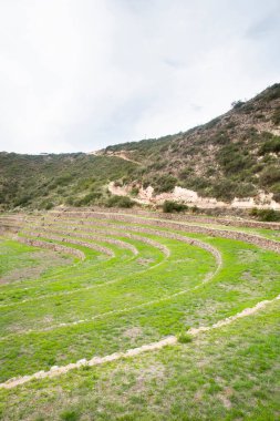 Cusco Peru 'da Moray arkeolojik alanı. İnkalar tarafından yapılan tarım laboratuvarı..