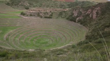 Cusco Peru 'da Moray arkeolojik alanı. İnkalar tarafından yapılan tarım laboratuvarı..