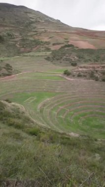 Cusco Peru 'da Moray arkeolojik alanı. İnkalar tarafından yapılan tarım laboratuvarı..