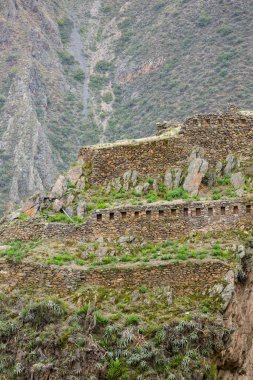 Ollantaytambo, Cusco Peru 'da bir kale ve İnka şehri. Peru And Dağları 'ndaki Kutsal Vadi' de antik bir bina.
