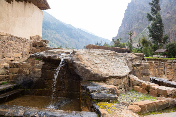Ollantaytambo, a fortress and city of Incas in Cusco Peru. Ancient building in Sacred Valley in Peruvian Andes.