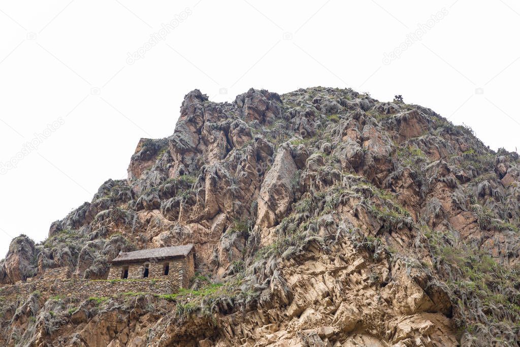 Ollantaytambo, a fortress and city of Incas in Cusco Peru. Ancient building in Sacred Valley in Peruvian Andes.