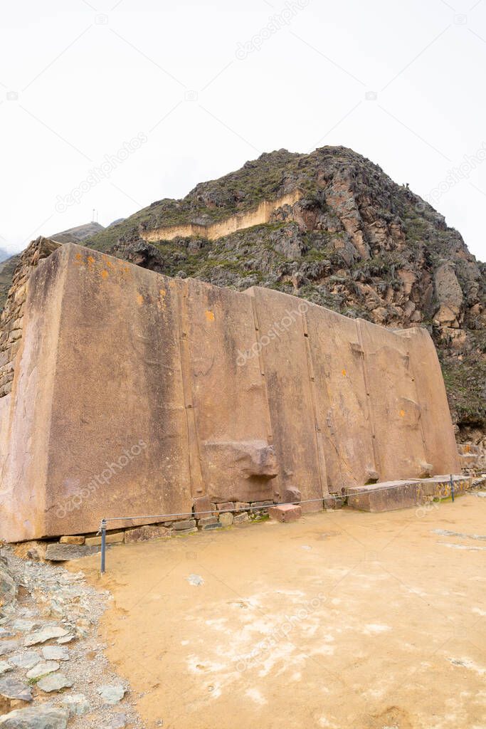 Ollantaytambo, a fortress and city of Incas in Cusco Peru. Ancient building in Sacred Valley in Peruvian Andes.