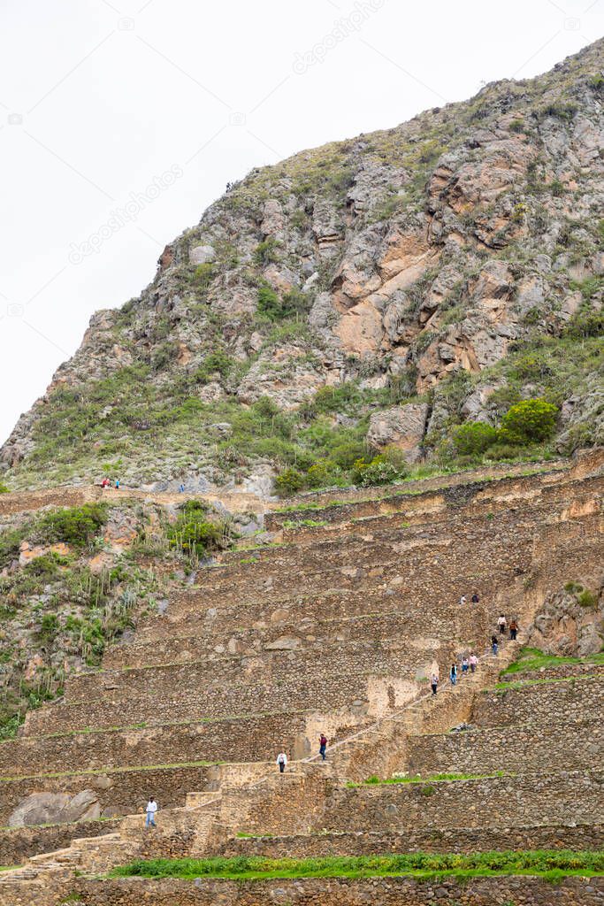 Ollantaytambo, a fortress and city of Incas in Cusco Peru. Ancient building in Sacred Valley in Peruvian Andes.