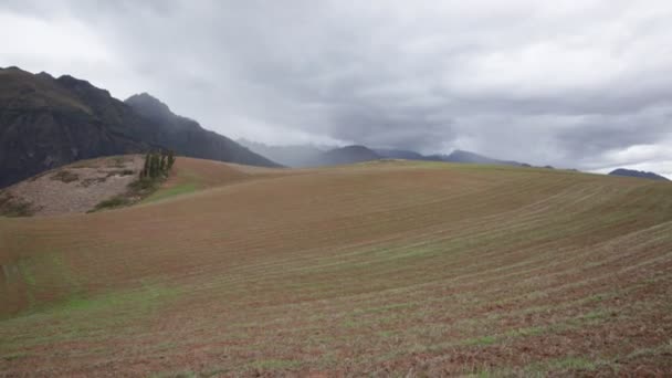 Plowed Field High Mountains Peruvian Andes Sacred Valley Incas Urubamba — Vídeo de Stock