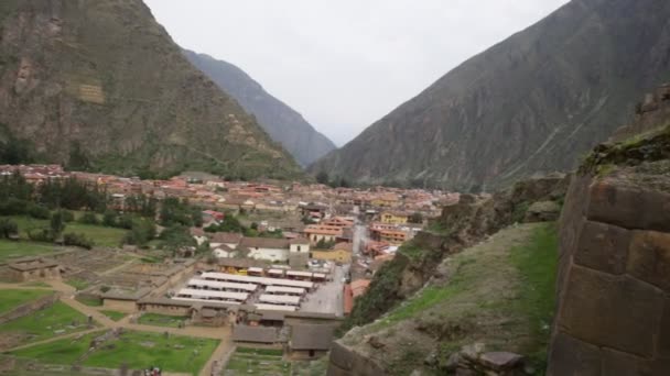 Ollantaytambo Fortress City Incas Cusco Peru Ancient Building Sacred Valley — стокове відео