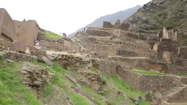 Ollantaytambo Fortress City Incas Cusco Peru Ancient Building Sacred Valley — стокове відео