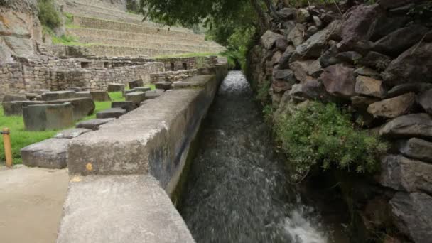 Ollantaytambo Irrigation Channels Fortress City Incas Cusco Peru Ancient Building — Stock Video