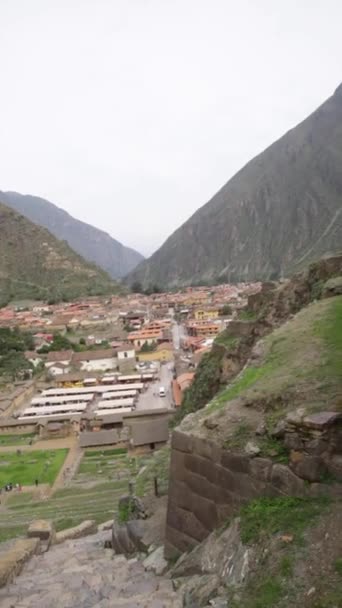 Ollantaytambo Fortress City Incas Cusco Peru Ancient Building Sacred Valley — стоковое видео