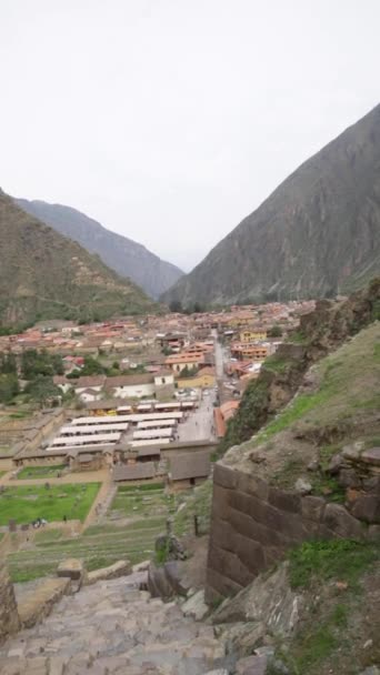 Ollantaytambo Fortress City Incas Cusco Peru Ancient Building Sacred Valley — Video Stock