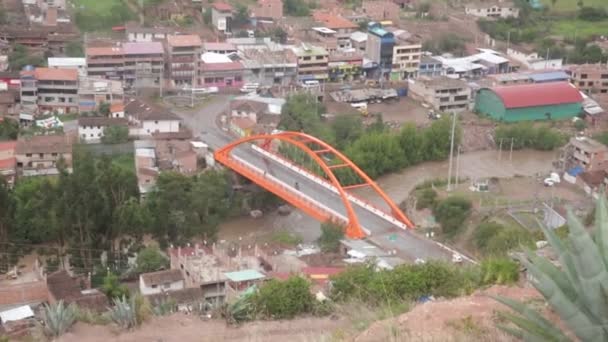 Brug Ingang Van Urubamba Stad Peruaanse Andes Heilige Vallei Van — Stockvideo