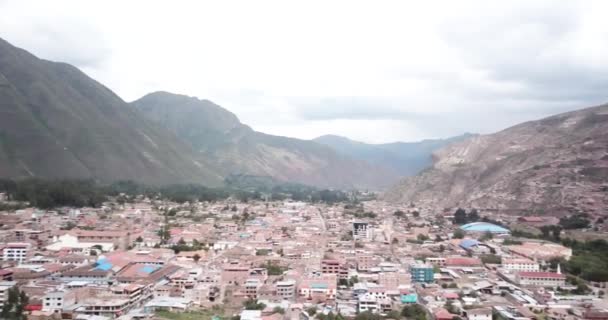 View Aerial Urubamba City Sacred Valley Peru City Peruvian Andes — Stockvideo