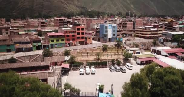 View Aerial Urubamba City Sacred Valley Peru City Peruvian Andes — Stockvideo